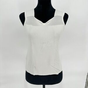 Y2K Joseph A. White Knit Stretchy Sleeveless Top Bow Detail‎ Women's Large